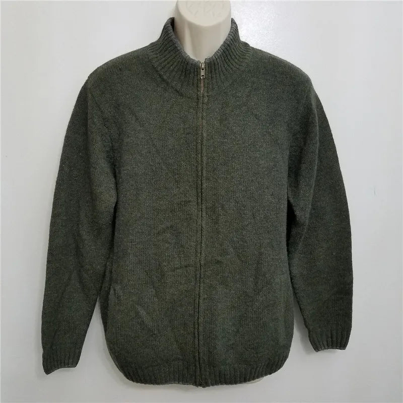 Customer logo Winter Adult Green Mock Neck With Zipper Outdoor Pullover Knitting Sweater Full Zipper Cardigan for Men