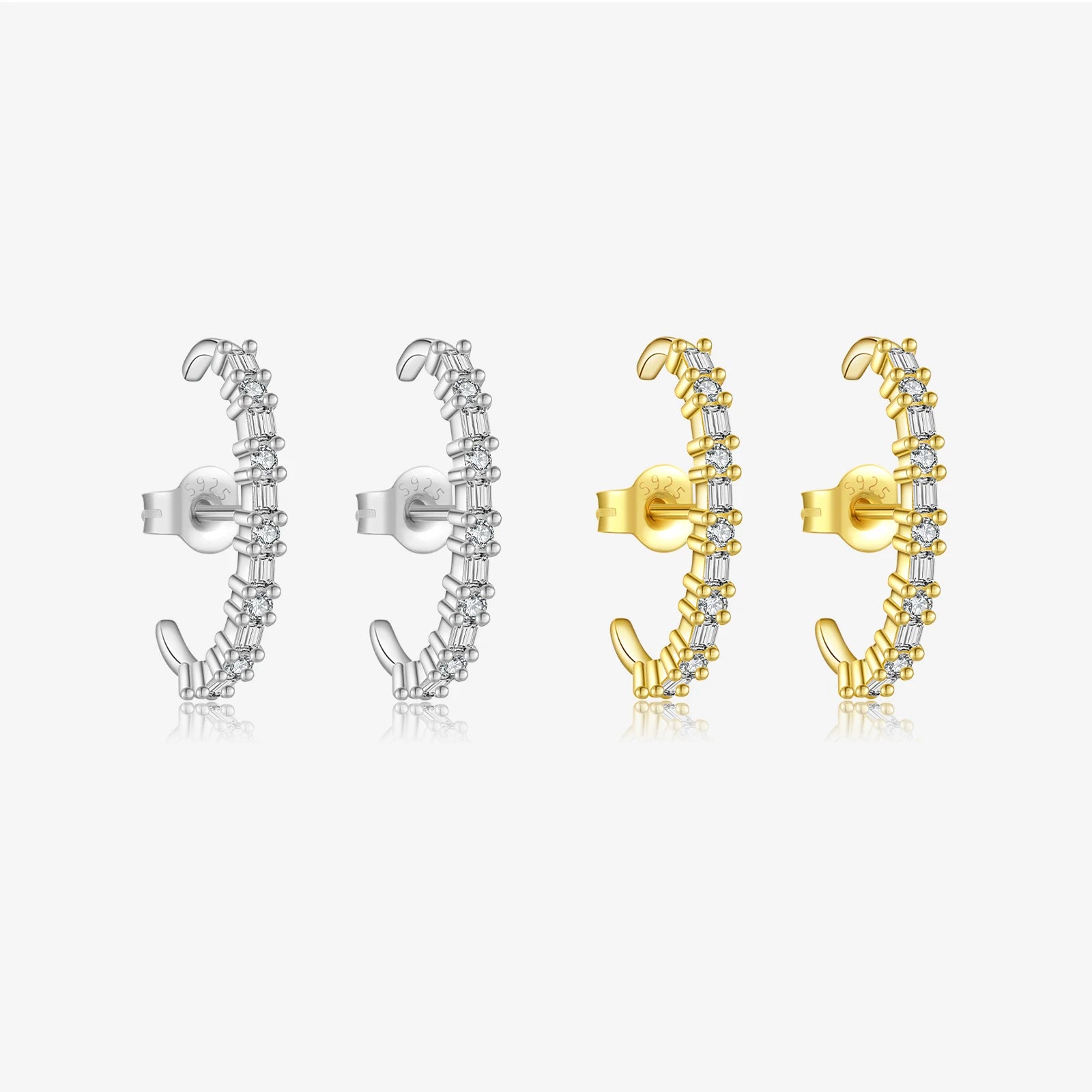 FUAMAY 18K Gold and 925 Silver Summer Baguette Diamond Circle Earrings Half Hoop Earrings for Party Gift