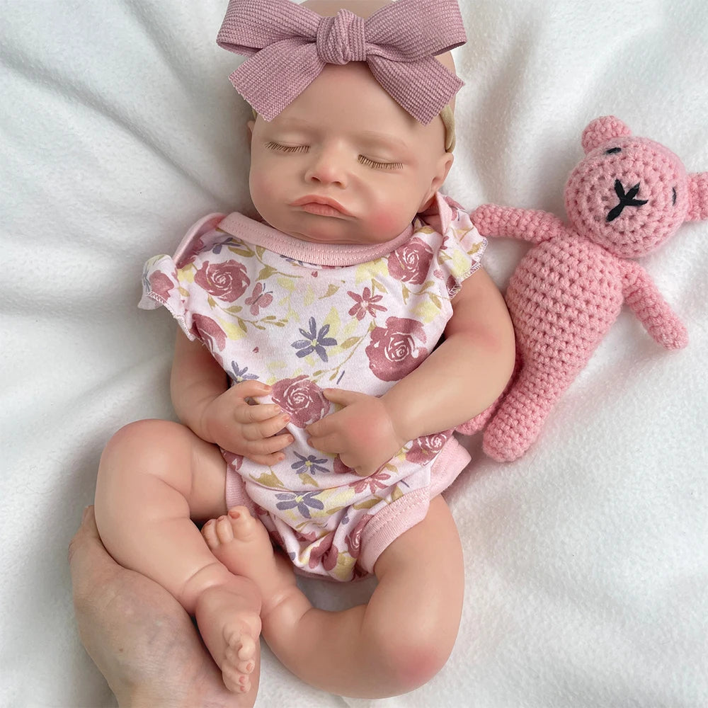 46cm Cuddly Platinum Full Solid Silicone Reborn Girl Asleep Painted Floppy Newborn Baby Doll Adorable Can Take Bath Doll Gift MegaBDM