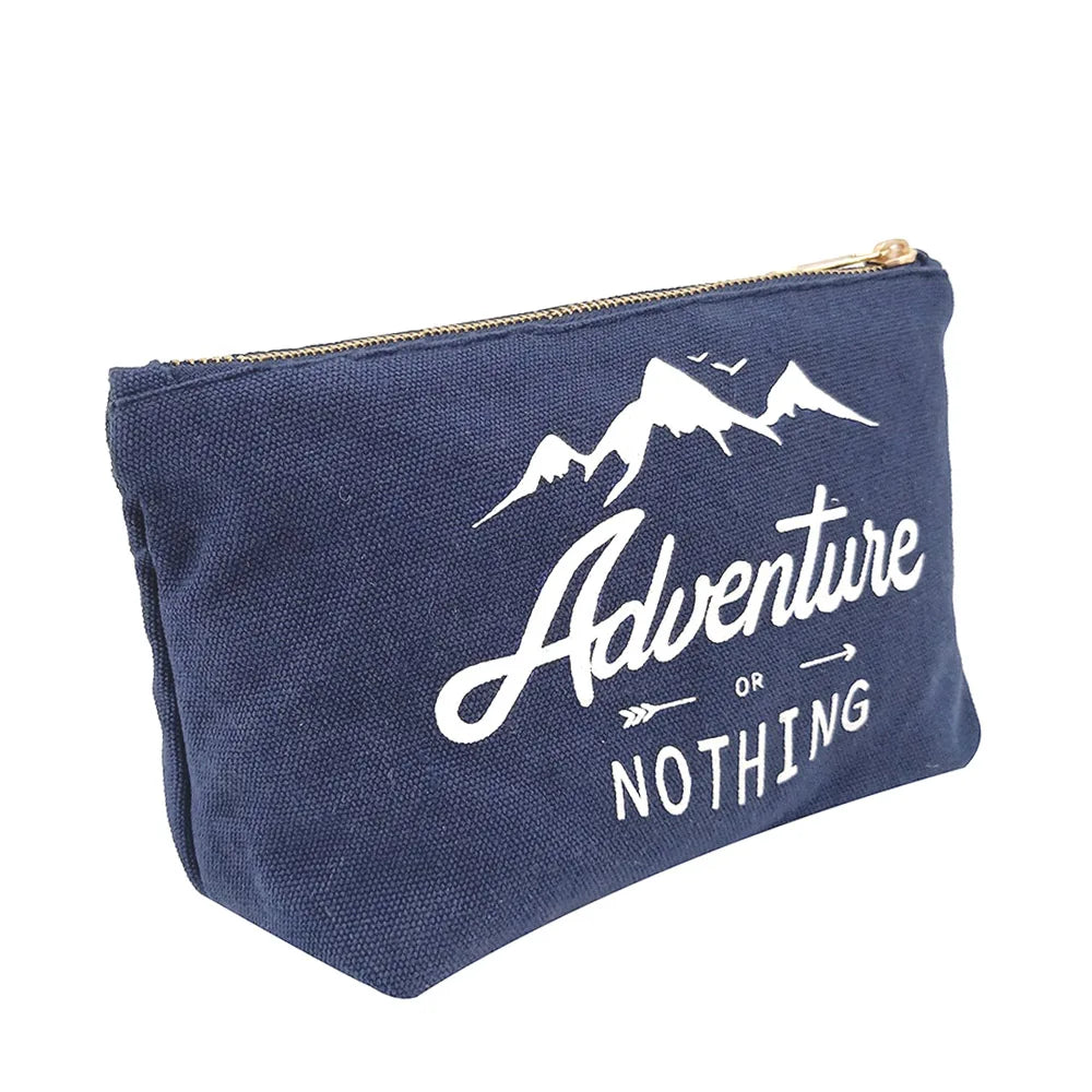 Wholesale Metal Zipper Cotton Canvas Cosmetic Bag Custom Printed logo Travel Wash Bag Foldable Make up Pouch Eco