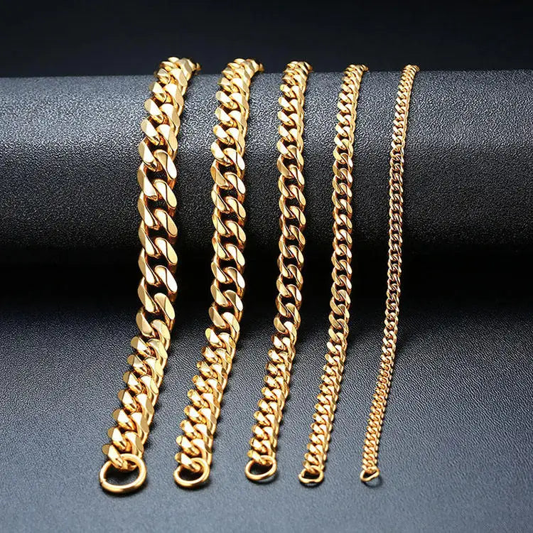 3-11mm No Nickel Stainless Steel Jewelry Necklace 14K 18k Necklace for Men Gold Curb Cuban Link Chain Necklace