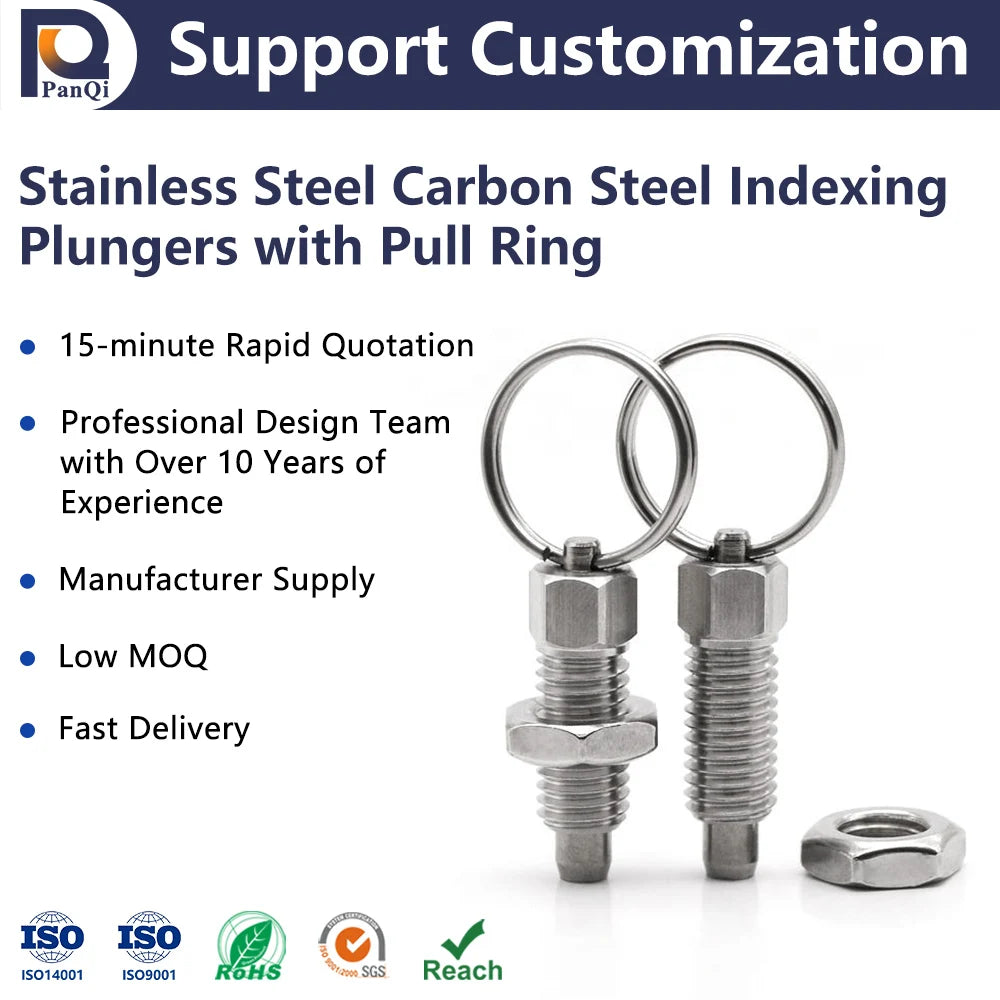 Hot Selling PANQI FD818 ROHS Certified Stainless Steel Indexing Plungers Pull Ring Lock Nut Fasteners Industrial Use OEM/ODM