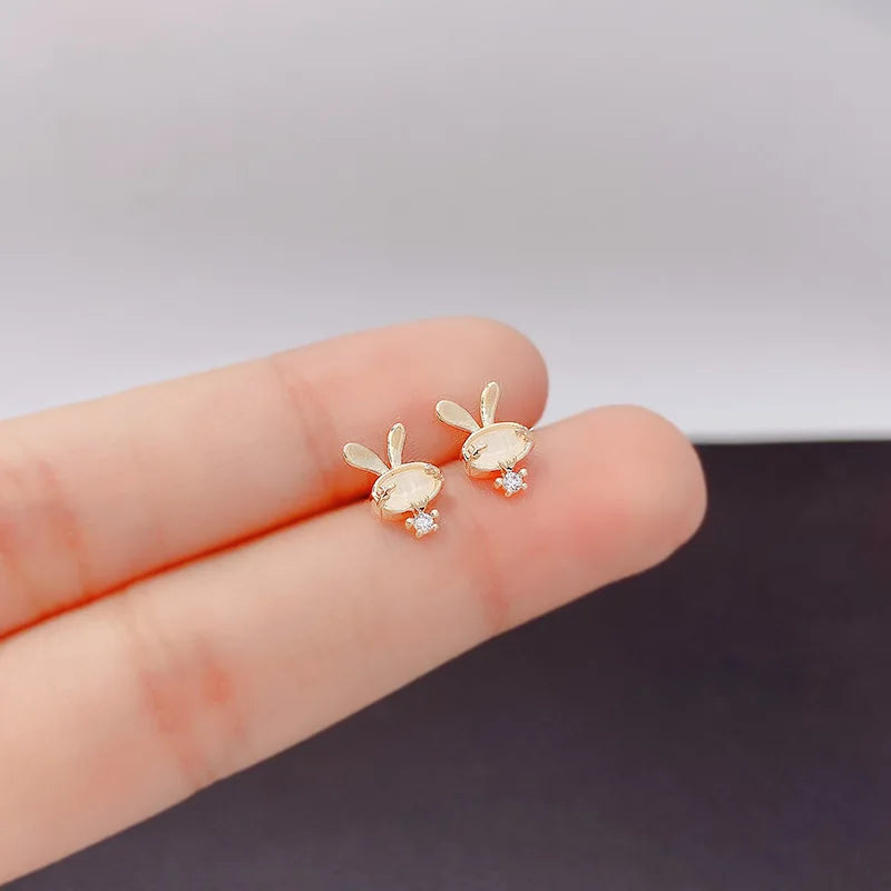 2022 Trendy Mini Bunny Gold-Plated Earrings Cute Korean Style for Engagement & Wedding Sleepless Without Picking Small Earrings
