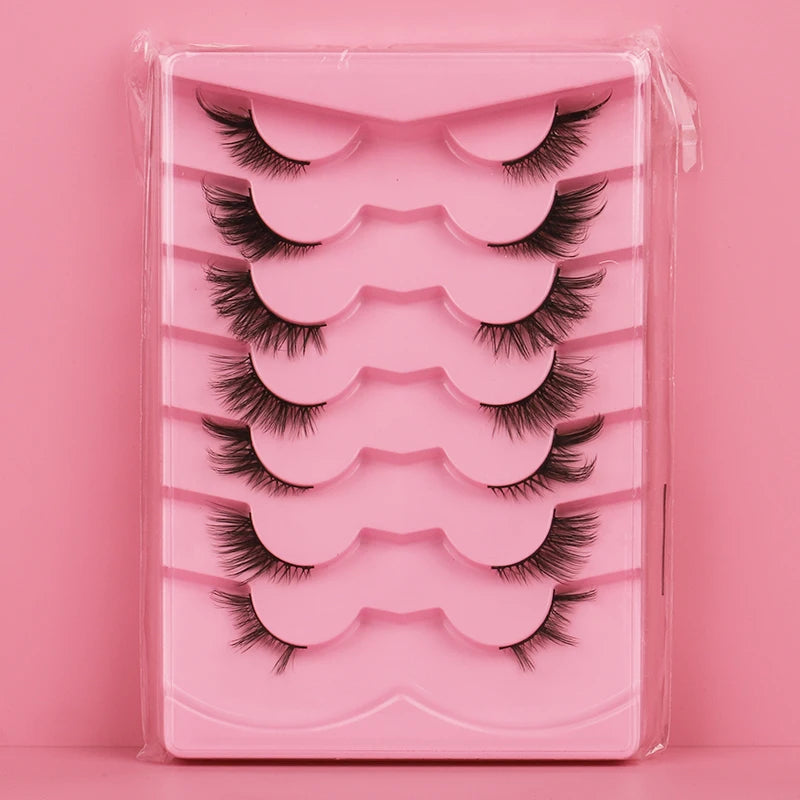 Best Selling 7 Pairs Reusable Vegan 10mm Wispy Fox Cat Eye Faux Mink Lashes Wholesale Human False Eyelashes Customize
