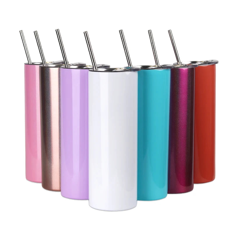 20oz Stainless Steel Skinny Tumbler Vacuum Insulated Double Wall Water Bottle With Straw Lid Travel Cup Gift for Hot Cold Drinks