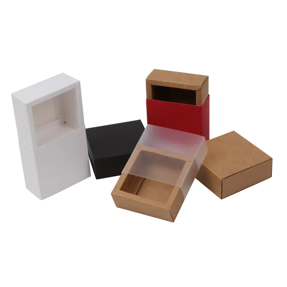 Drawer Box Paper Box Kraft Paper Cover Can Also Be Customized PVC Spot Black with Transparent Shoes & Clothing CMYK Offset Print