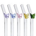 Reusable High Borosilicate Glass Drinking Straw Straws 8mm Set With Custom Logo Flower Butterfly Turtle Design