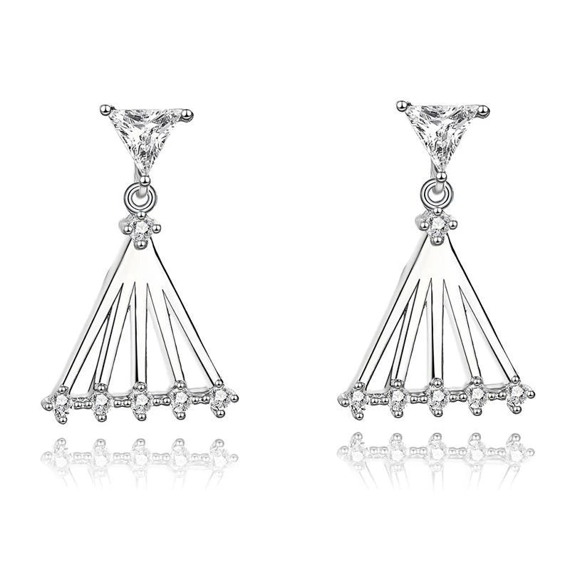 925 sterling silver simple fashion zircon diamond women hollow triangle stud skirt drop earrings