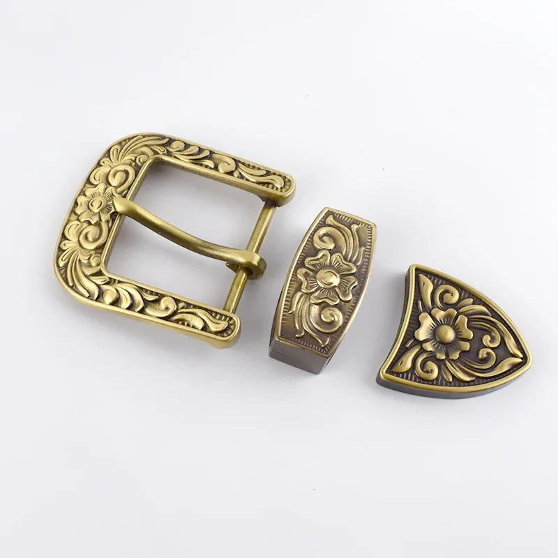 Deepeel YK017 40mm Handmade Solid Brass Belt Clothes Accessories Western Belt Cowboy Buckle 3 Piece Sets