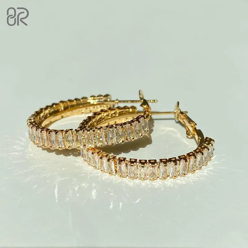 10k Tennis Chain Hoop Moissanite Earrings Fancy Charm Ice Out Emerald Cut Solid Gold Hoop Earring Women