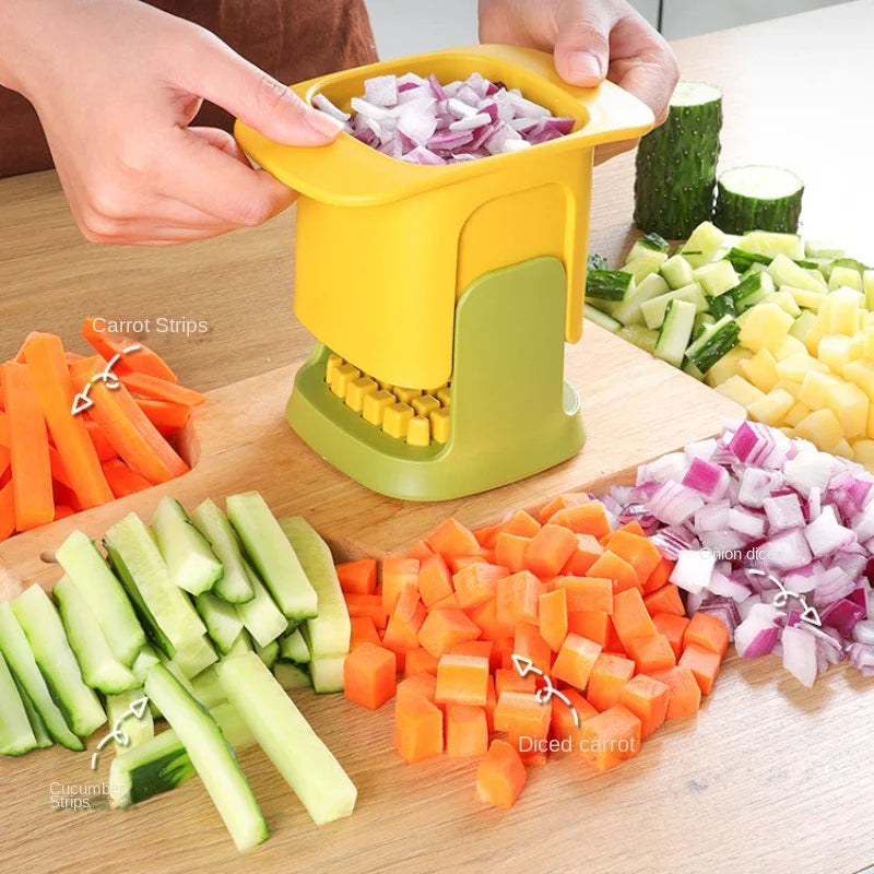 Household 2-in-1 Vegetable Chopper Dicing & Slitting French Fries Cutter  Hand Pressure Onion Dicer