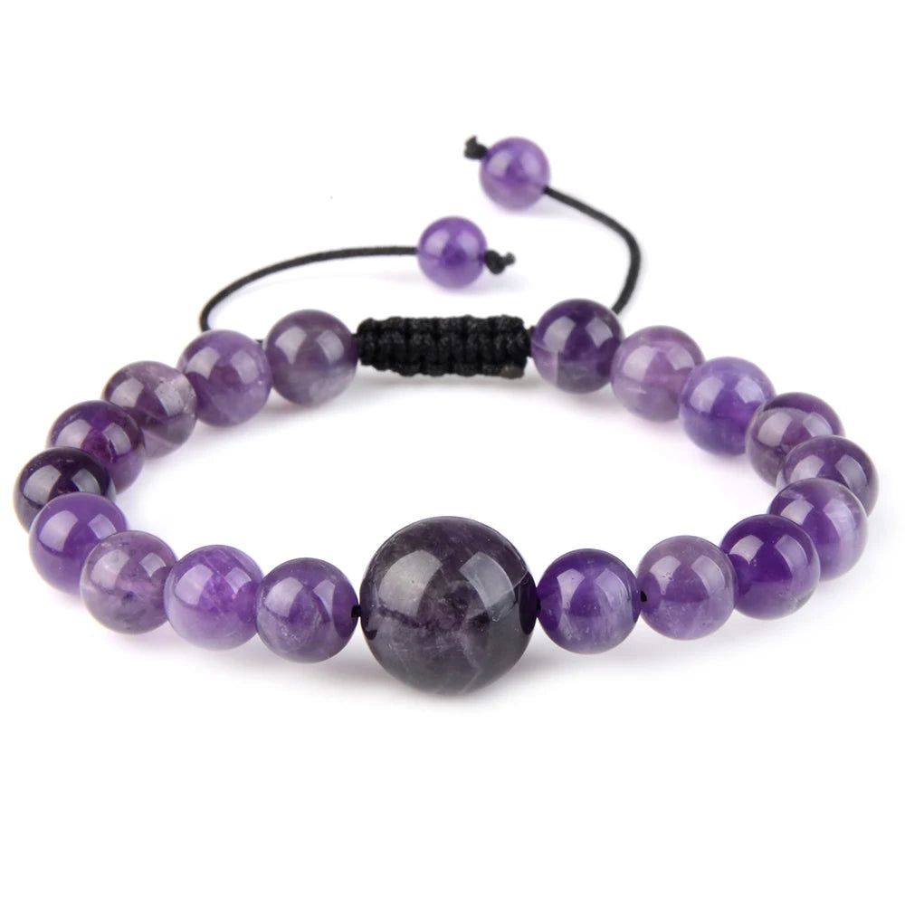 New Adjustable Natural Stone Tiger Eye Black Agate Amethyst Lapis Lazuli Braided Rope Gift Bracelet