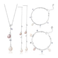 Fashion Women's Charm Jewelry Set Natural Pearl Tassel Long Necklace Earrings Bracelet Anklet Set for Wedding Accessories