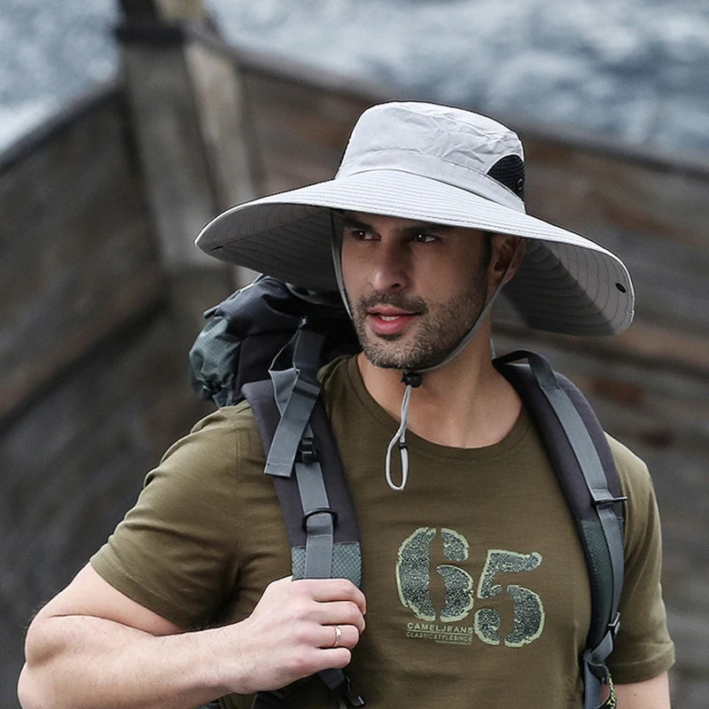 Outdoor UV Sun Protection Wide Brim Waterproof Breathable Adjustable Men Fishing Fish Hiking Boonie Bucket Hat With Neck Flap