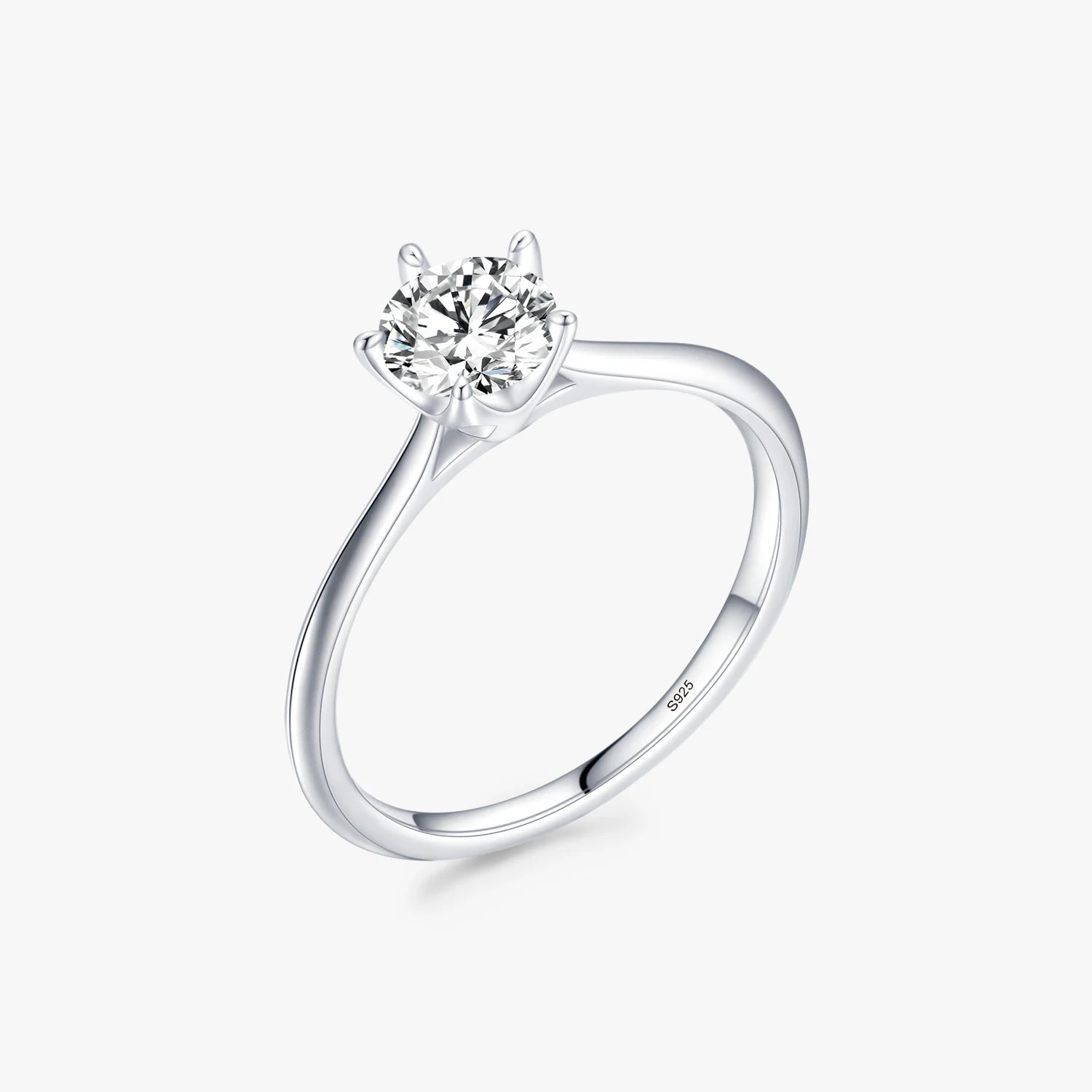 925 Sterling Silver Simple Round Clear CZ Fine Jewelry Classic Wedding Engagement Simulated Diamond Band Rings for Women