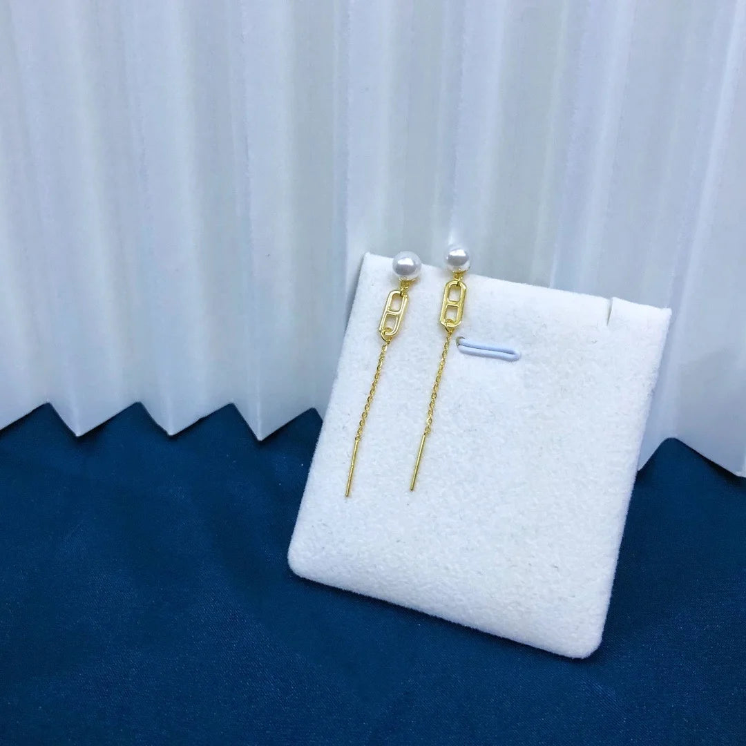 E2152 8-9mm DIY Natural Freshwater Pearl Charm Earrings Mounting Accessory 925 Sterling Silver Gold Plated  Jewelry for Women