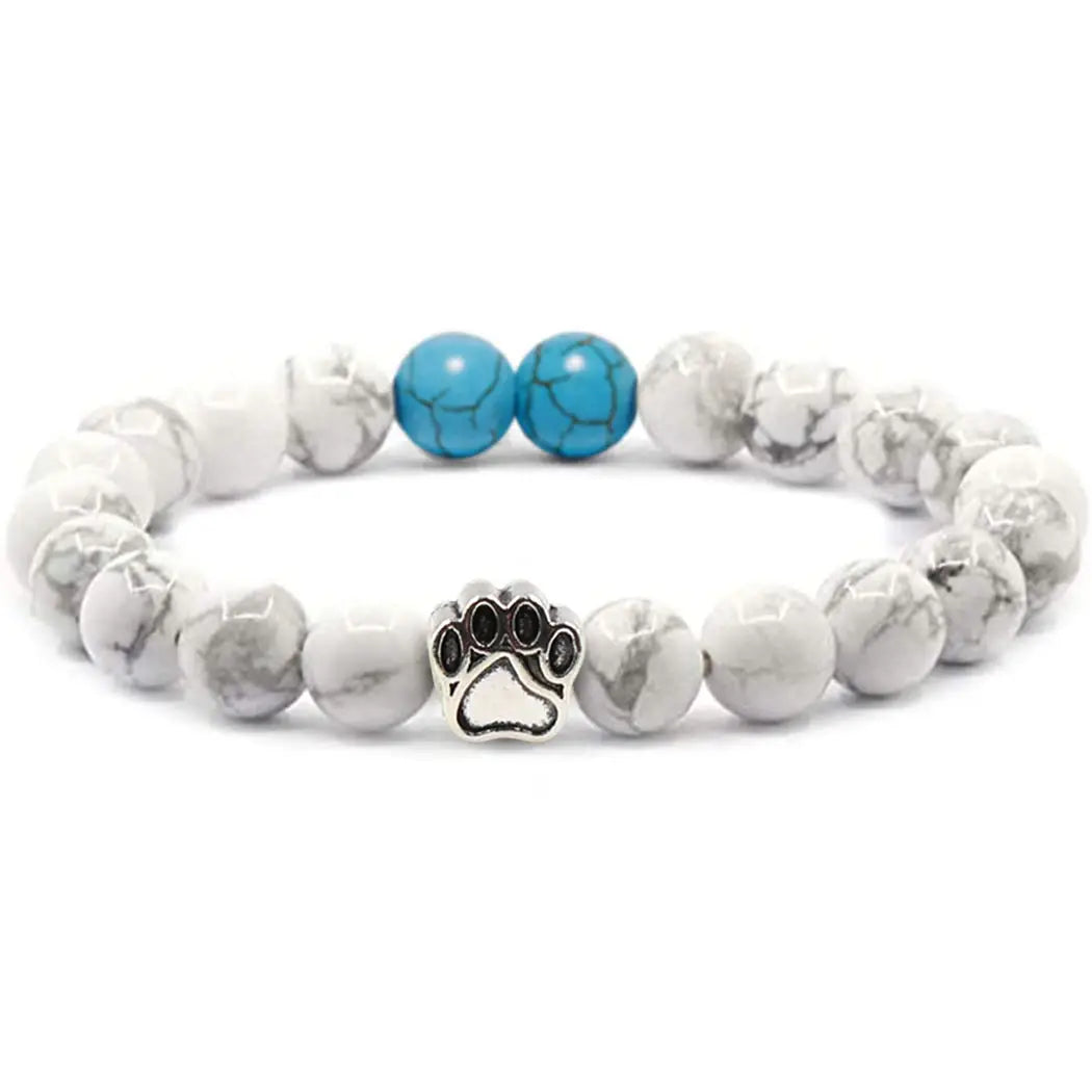 Natural 8MM Healing Gem Stone Crystal Agate Beads Bracelet Alloy Cat Footprint Elastic Bracelet for Women Jewelry