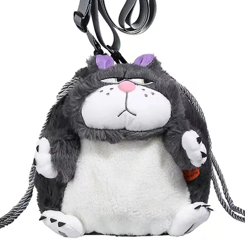 2024 New Bundle Pocket Lucifer Cat Bag Cute Fat Cat Plush Bag Cartoon One-shoulder Crossbody Bag