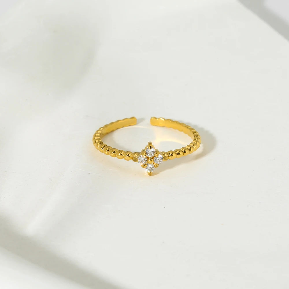 Adjustable Stainless Steel Rings with Cubic Zirconia Trendy Plated Girls' Jewelry