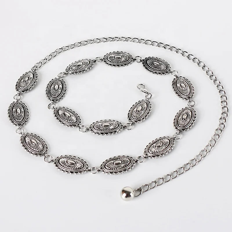 High Quality Vintage Metal Ladies Belt Fashion Western Concho Design for Waist High Fashion Accessory