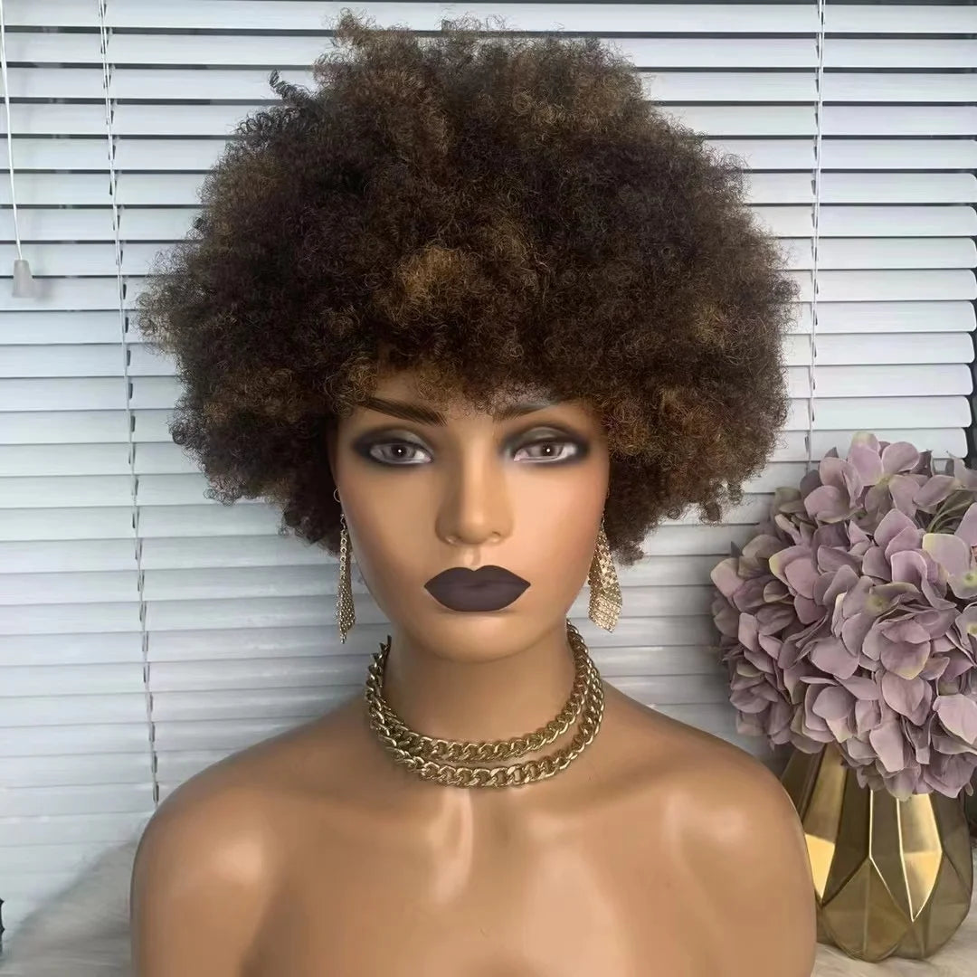Stock Cheap Wholesale Machine Made Brazilian Human Hair BOMB Curl Wigs Short Afro Kinky Curly Wig Pixie Cut for Black Women