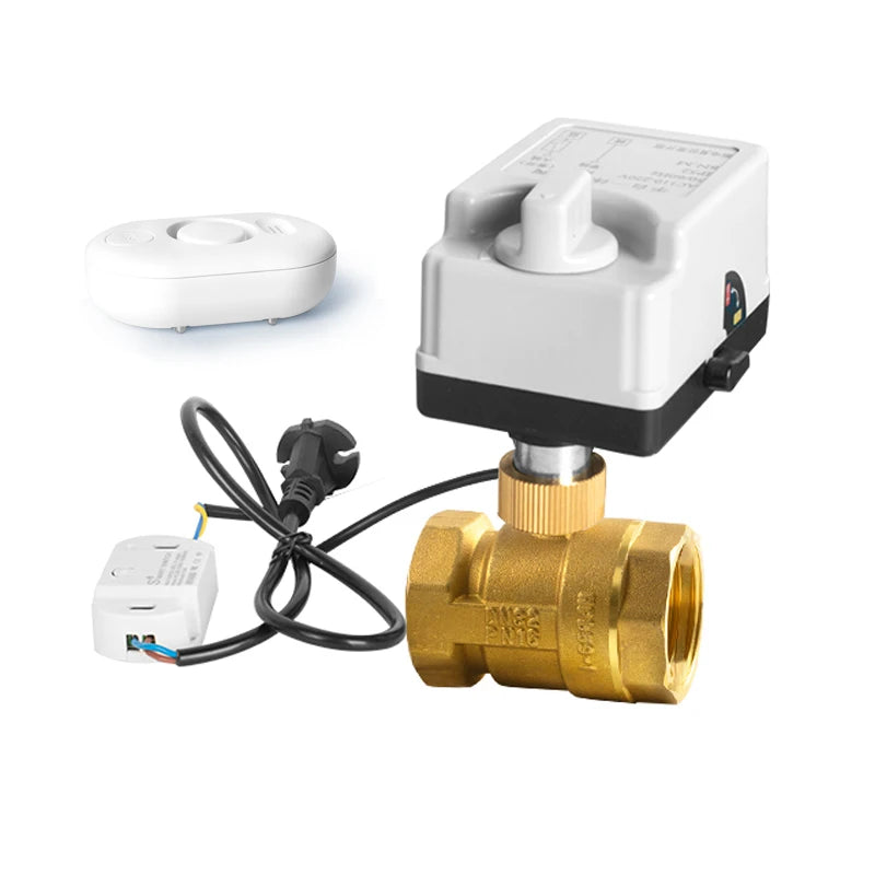 AC220V DN32 Electric Ball Valve Normally Closed Brass Intelligent Water Leakage Detection Automatic Shutoff Valve for Water Pipe