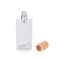 New Design Square 50ml Glass Perfume Bottle Wood Lid Refillable Pump Sprayer Screen Printing Surface Free Sample