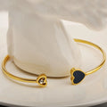 European Hot Sale Stainless Steel Cubic Zirconia Bangle Bracelet Gold Plated Oil Drip Heart Open Bracelet