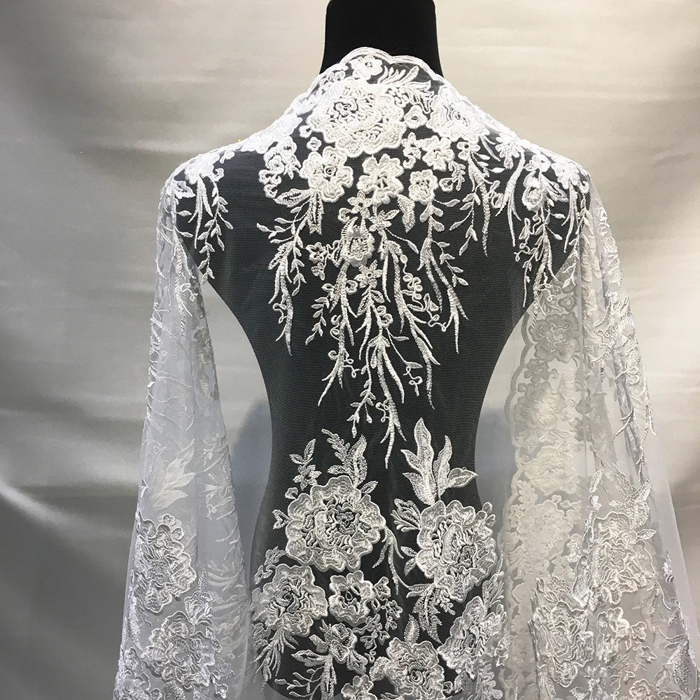 3D Floral Embroidery French Mesh Tulle Fabric Luxury Wedding Lace Beaded Fabric for Women Party Dress