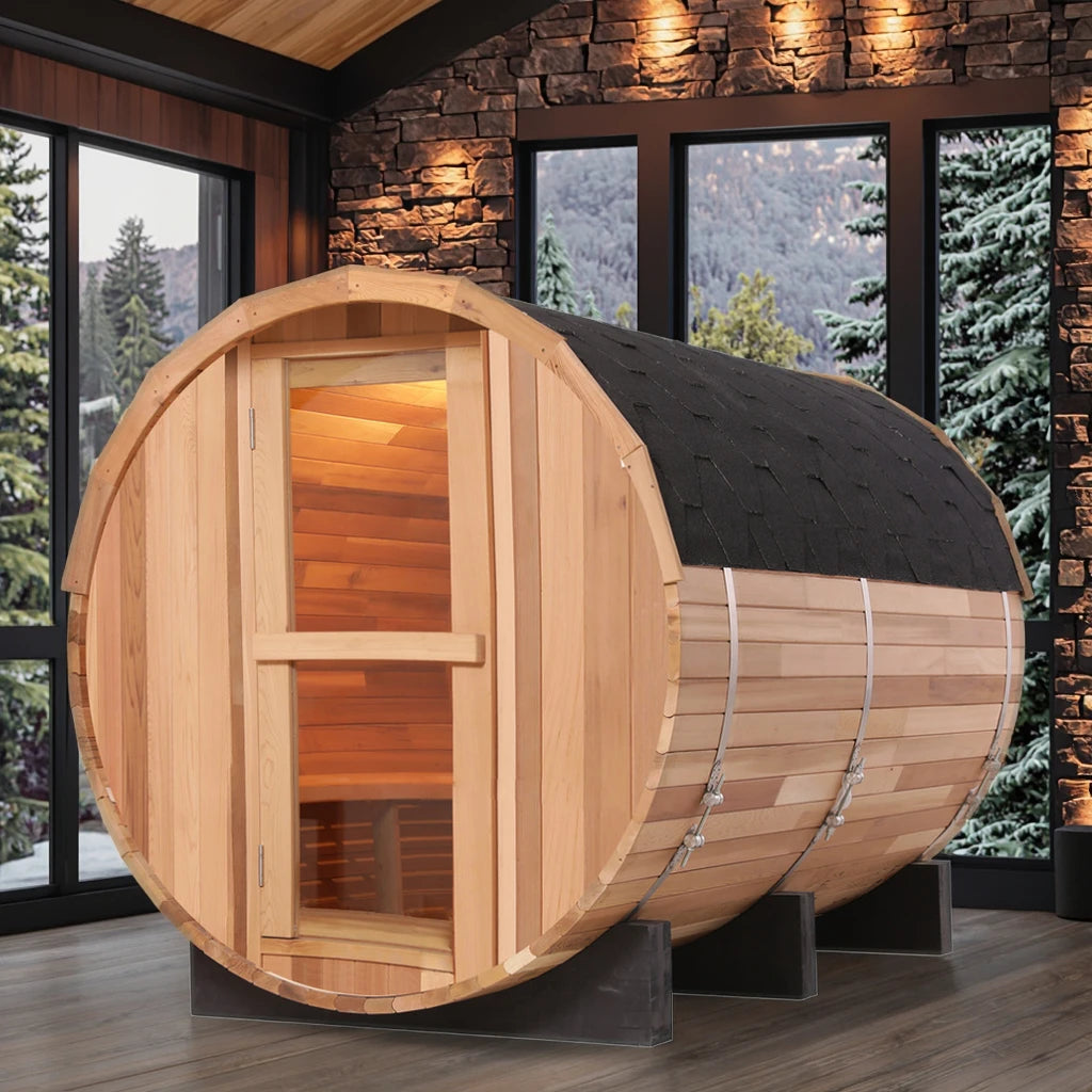 HELIUS Premium Red Cedar Barrel Sauna - 1.8m Long with Floor-to-Ceiling Glass Door | Instant Home Spa Upgrade | in Stock
