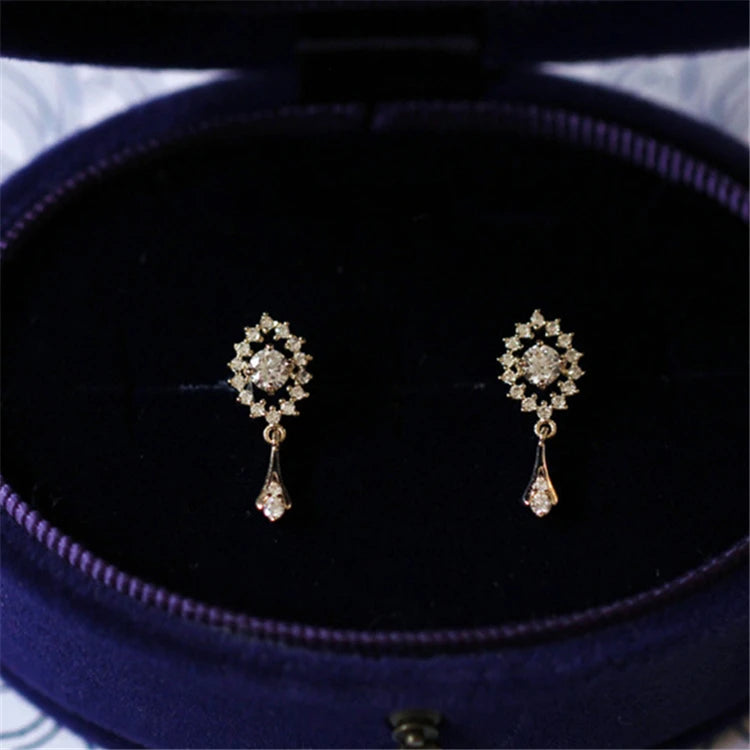 Vintage and Romantic Design S925 Gold Plating Drop Stud Earrings