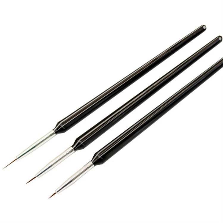 3pcs Nail Art Black Handle Nylon Hair Detail Design Drawing Liner Pen Nail Brush Set