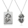 Punk Square Gold Pendant Necklace Long Distance Engraved Heart Friendship Necklace Realistic Heart Matching Couple Necklace Set