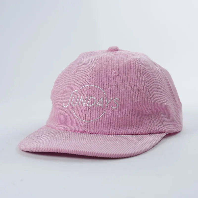 Custom Corduroy Unstructured Snapback Hat 6 Panel Embroidery logo pink Cap