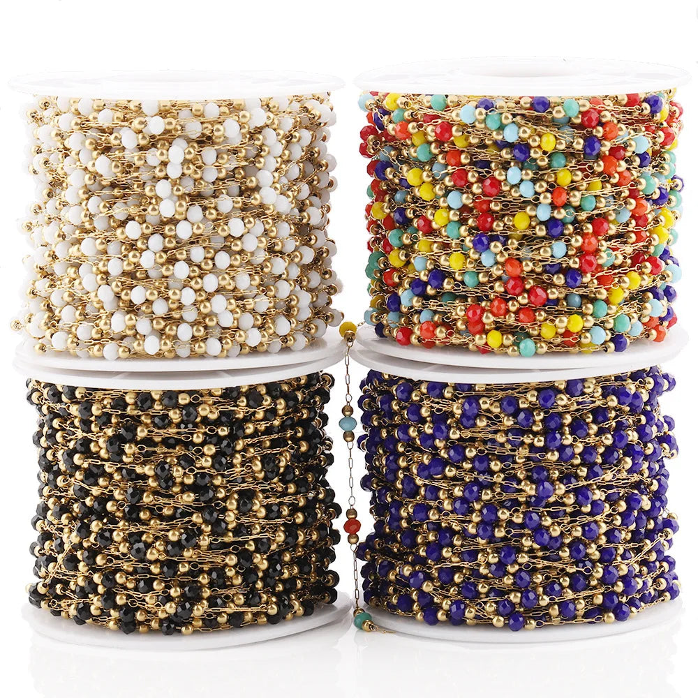 Fashion Stainless Steel No Tarnish Crystal Beaded Colorful Chain for DIY Jewelry Accessories
