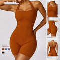 2024 New Women's Sports Bodysuit Scrub Neck-Hanging One-piece Yoga Jumpsuit Outdoor Tight Slim Gym Sports Bodysuits