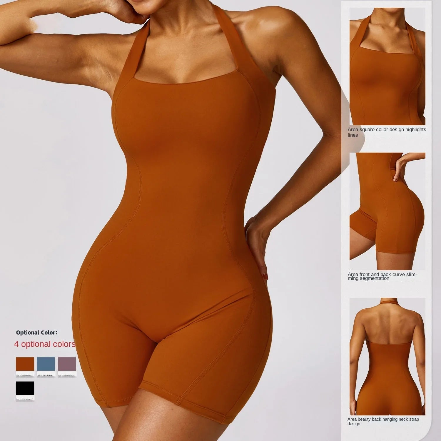 2024 New Women's Sports Bodysuit Scrub Neck-Hanging One-piece Yoga Jumpsuit Outdoor Tight Slim Gym Sports Bodysuits