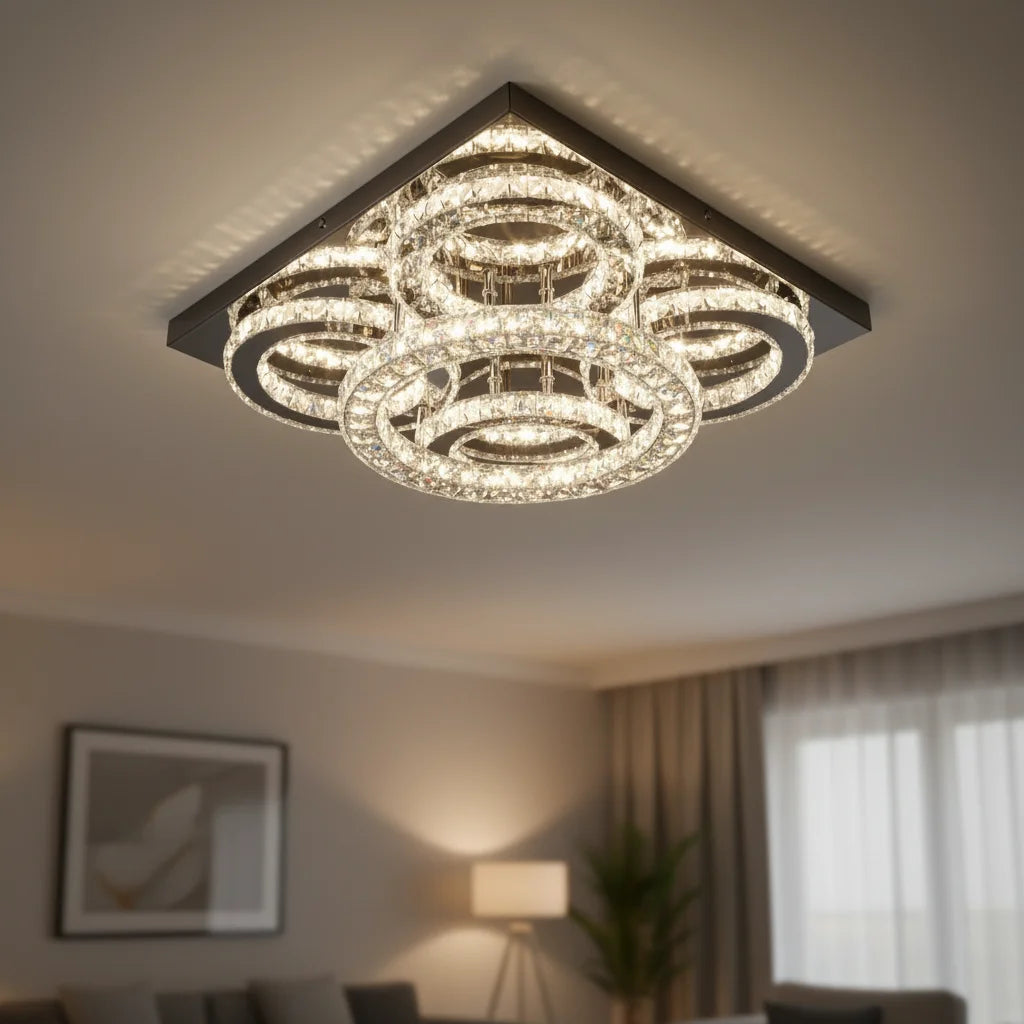 45W LED Crystal Ceiling Lamp for Bedroom Modern Stainless Steel Chrome Surface Mount Light Remote Control Free Shipping 6000K