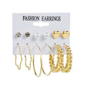 New Metal Ring Earrings Set Cross-border Exaggerated Geometric Earrings Retro Ring Set 6 Pieces