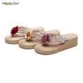 New Summer Women Anti Slip Bohemia Floral Slope Heel High Heel Outdoor Flip-Flops Slippers Beach Sandal Thong Slippers