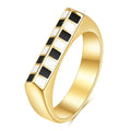 Nabest 18k Gold Plated Tarnish Free Stainless Steel Women Rings Enamel Checkerboard Black White Ring Wedding Jewelry