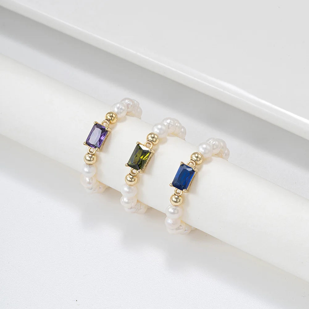 S925 Sterling Silver Adjustable Elasticity Ring with Diamonds and Freshwater Pearls Unisex Wedding and Gift Accessory