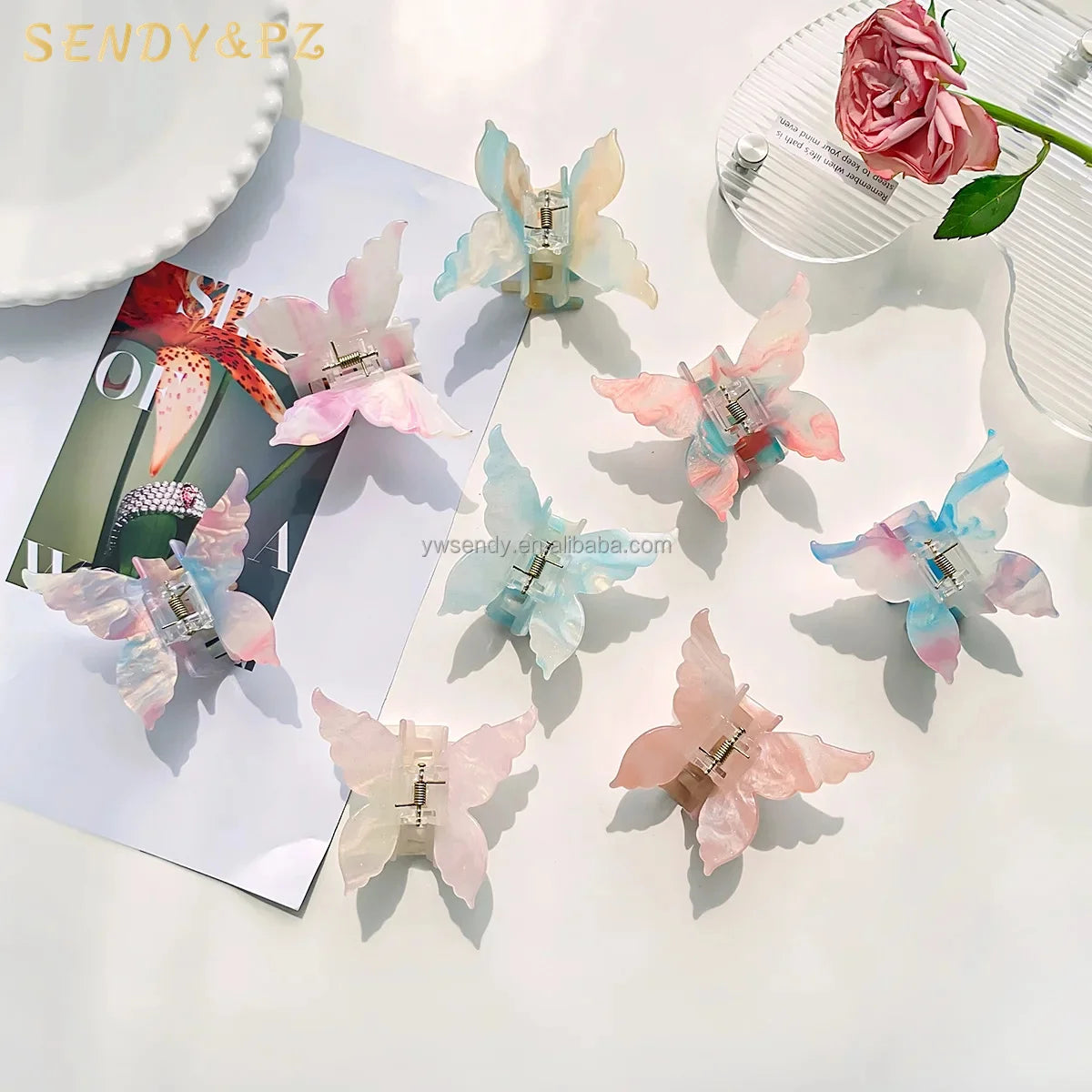 New Trend fairy butterfly Gradient Color 7cm Acrylic Hair Clip Sweet Girls Hair Accessories Hair Clamp Wholesale