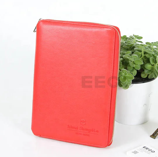 2025 Luxury Business Gifts Budget Binder Loose-Leaf Notebook Weekly A5 Red Pu Portfolio With Leather Zipper