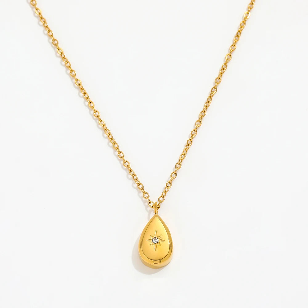 Fenny Fashion Geometric Water Drop Square Zirconia Pendant Pendant Trendy Necklace Stainless Steel Jewelry Wholesale