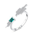 Elegant Fine Jewelry 925 Sterling Silver Emerald Gemstone Open Adjustable Rings for Women