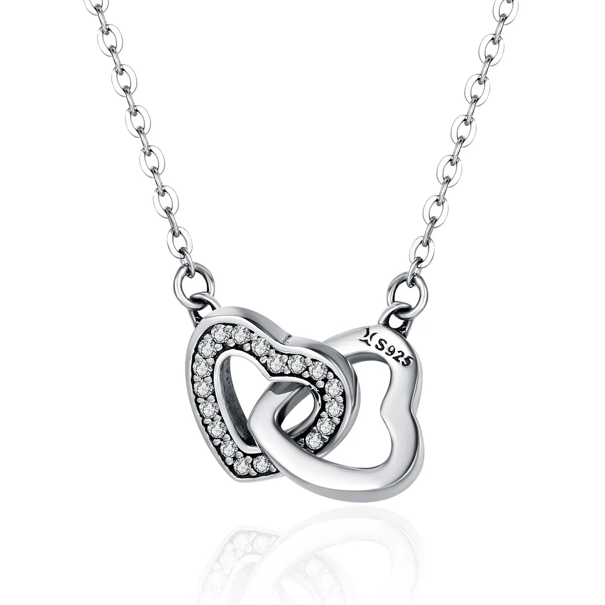 Factory 925 Sterling Silver Connected Heart Couple Heart Pendant Necklace for Girl Friend Silver Jewelry SCN181
