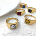 Wholesale Custom Stainless Steel Gemstone Rings 18K Gold Plated Color Geometric Romantic Ring for Men Women Cheap Rings MRD017