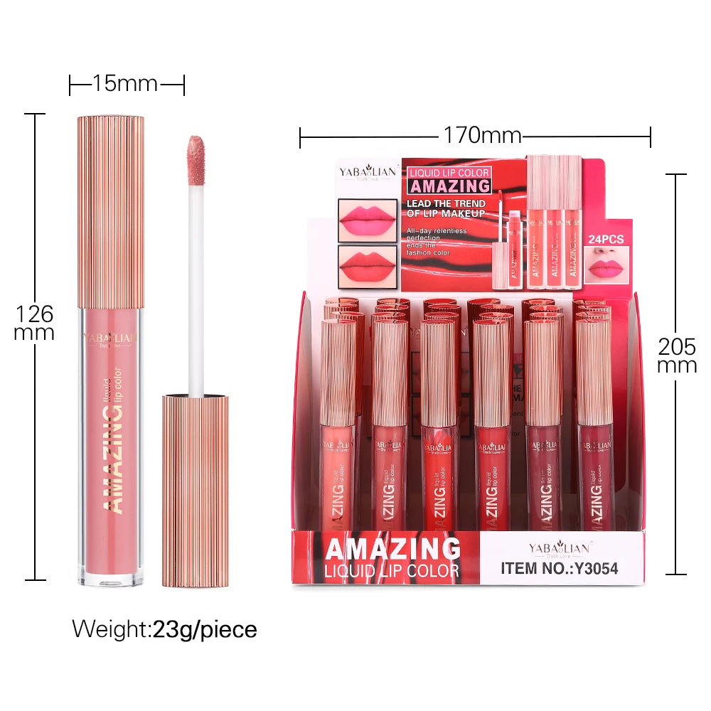 24Pcs Matte Liquid Lipstick Makeup Set Liquid Durable Wear-resistant Non-stick Cup Colorfast Waterproof Lip Gloss Wholesale