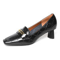 Elegant Head Layer Small Square Toe High-Heeled Shoes Women'S Casual Leather Pumps Retro British Shallow Mouth Loafers